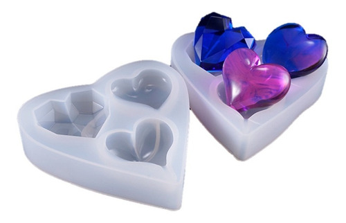 Imagen 5 de 9 de Molde Silicona Epoxi Pasta Resina Llavero 3 Corazones