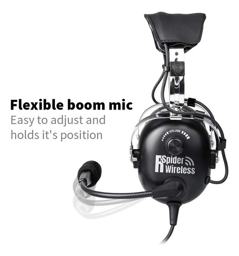 Auricular P/ Aviación Spiderwireless 100a, Over-ear, Negro