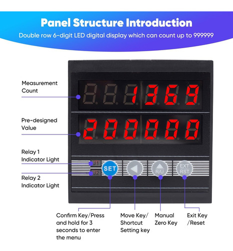 Contador Digital De Longitud, Con Control 0-999999 Y