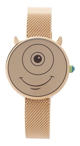 Relógio Digital Feminino Pixar Mike Wazowski Dourado Redondo Cor da correia Dourada