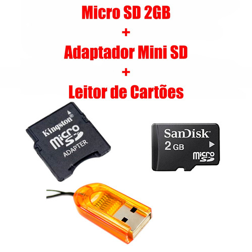 Micro Sd 2gb + Adaptador Mini Sd + Leitor De Cartões !!!