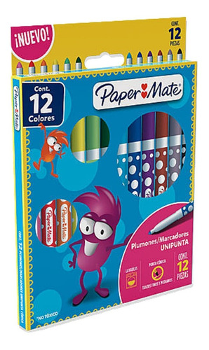 12 Plumones Marcadores Paper Mate Lavables Colores Surtidos