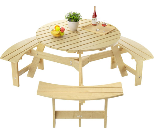 Biadnbz Townhome 6 Person Wooden Picnic, Outdoor Round Dinin