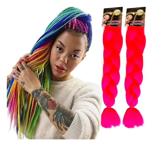 2 Pz Extensiones Kanekalon Trenza Africana Rosa Neon
