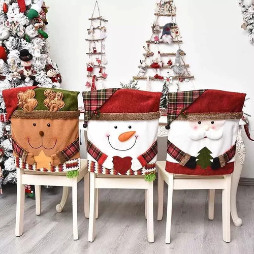 3 Fundas Silla Navideña Cubre Sillas Navidad Reno Santa Mesa