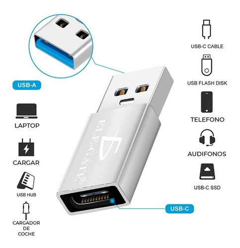 Adaptador Usb Tipo C Hembra A Usb Color Gris