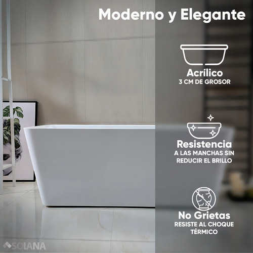 Solana Kit Tina De Baño Blanca Rectangular De Acrílico Slim 150x80x60 Cm + Grifo Independiente Tipo Cuello Cisne Monomando Silver / Kit De Lujo Completo Blanco/silver Para Cuarto De Baño
