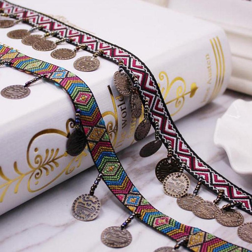 Tela De Encaje Bohemio Con Flecos De Cobre