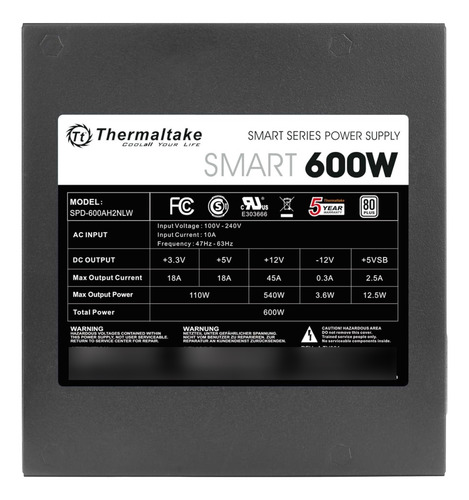 Fuente De Poder Certificada Thermaltake 600w 80 Plus Blanca