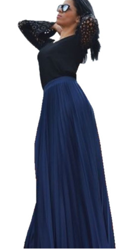 saia longa plissada azul royal