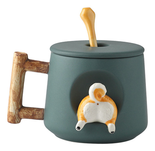 500ml Cute Cartoon Corgi Butt Taza De Cerámica Con Tapa