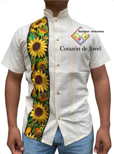 Guayaberas De Manta/manga Corta Bordadas De Girasoles