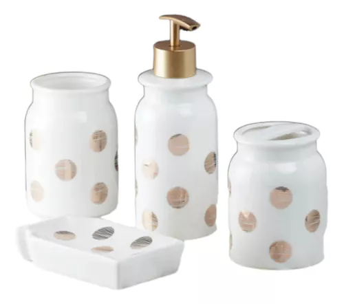 Set De Baño 4 Piezas Cesto Dosificador Jabonera Vaso Bz3