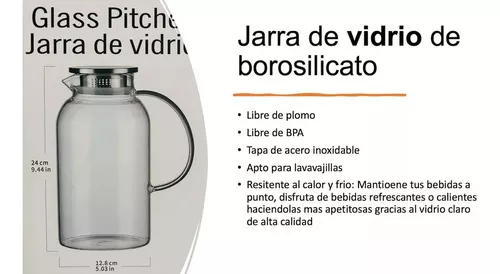 Jarra Vidrio C/tapa Para Agua Cristal King 2.2l A Meses