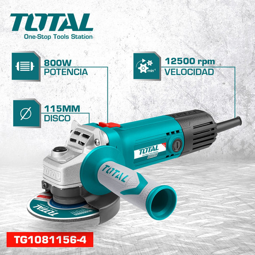 Imagen 2 de 6 de Amoladora Angular 800w Total Para Disco 115mm