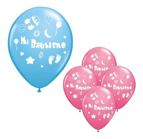 Globos Mi Bautismo Latex X 10u Celeste O Rosa  12p Cotillón 