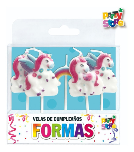 Imagen 1 de 5 de Vela Unicornio Arco Iris X5 Cumpleaños Torta