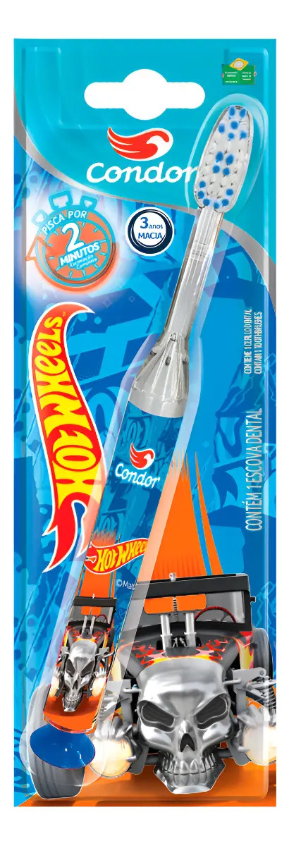 Escova Dental Infantil Macia Com Luz De Led Hotwheels Condor