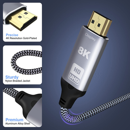 Cable Hdmi 2.1 A Displayport 1.4 8k@30hz 4k@120hz 1.8m