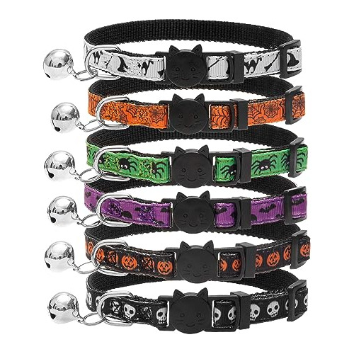 Collar De Gato De Halloween Campana, 6 Paquetes De Coll...