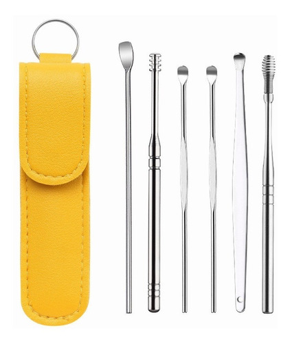 Set Limpiador Oído Cerumen Acero Inoxidable 6 Piezas