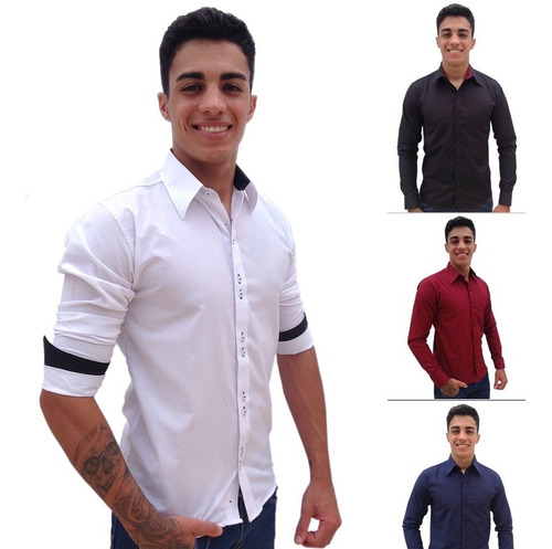 Kit 10 Camisa Social Slim Fit Masculina Manga Longa Promoção