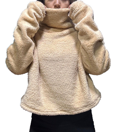 Buzo Crop Teddy Corderito Bifaz Peluche Mujer Invierno