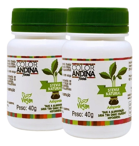Kit Com 2x Adoçante Stevia Em Pó 40g (80g) Color Andina