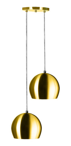 Lustre Pendente Aluminio Bola Duplo 15cm Dourado