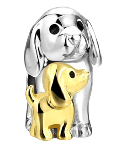 Charm Perrita Y Cachorro Dorado En Plata 925 Silver Heart