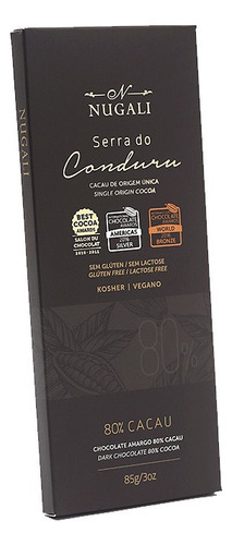 Chocolate Nugali 80% Cacau Serra Do Conduru 85g S/ Lactose