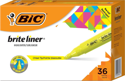 Resaltador Bic Brite Liner, Estilo Tanque, Punta Cincel, 36