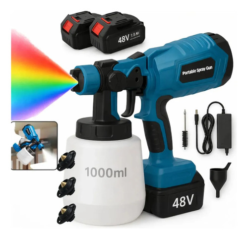 Pistola De Pintura Portátil Pulverizadora Elétrica Profissional 2 Baterias 48v Sem Fio Pintor 1000ml Sem Escovas Espuma Viva