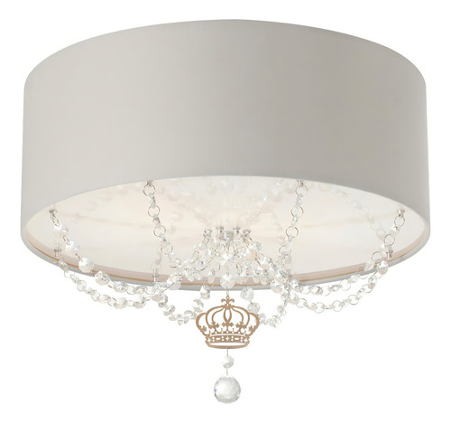 Plafon Coroa Com Cristal Quarto Bebê 40x15 Cinza