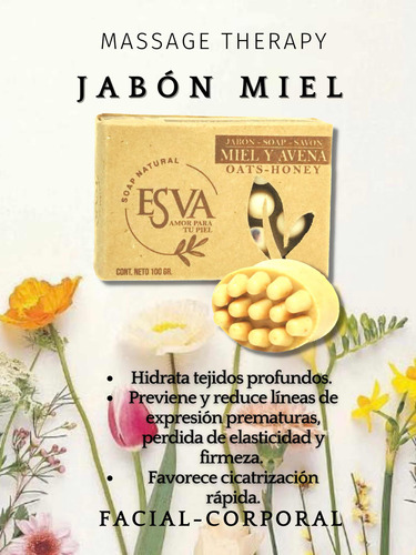 Jabón Masaje Avena Y Miel Esva Natural 100g Pack 3