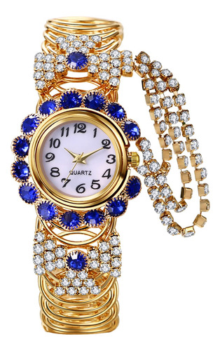 Reloj De Pulsera Iced Out Con Diamantes Dorados Para Mujer