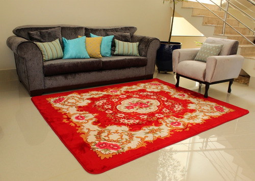 Tapete Carpete 2,00x2,40 Tipo Indiano Felpudo Sala Vermelho | Parcelamento  sem juros