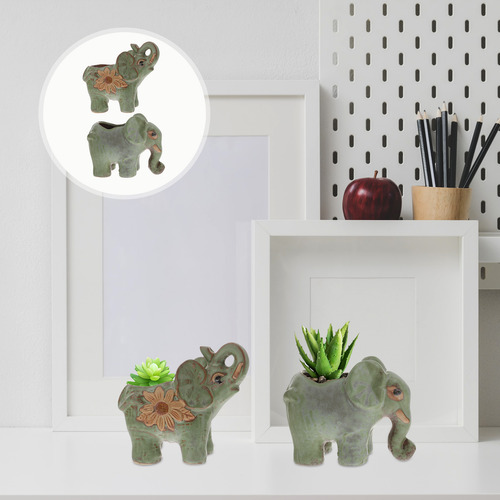 Maceta Con Forma De Elefante, Cerámica, 2 Unidades