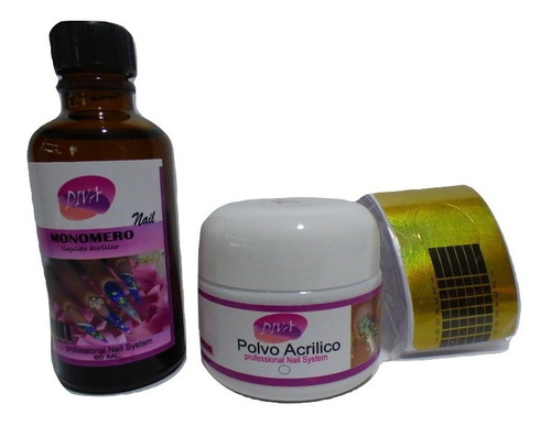 Monomero 60ml+polvo Acrilico 30g Rosado+20 Guias Uñas