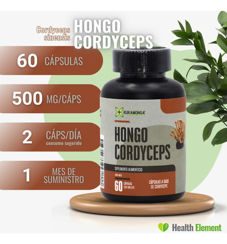Hongo Cordyceps | 60 Cápsulas De 500 Mg | Adaptogeno | Kukamonga | Dura 30 Dias