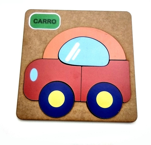 Imagem 4 de 5 de Jogo Quebra Cabeça Infantil Madeira Mdf 20x20cm Tema: Carro