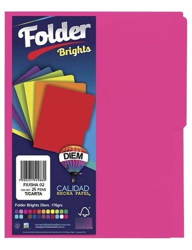 Folder Diem Fuchsia Neon T/carta 176 Gramos 25 Pzs