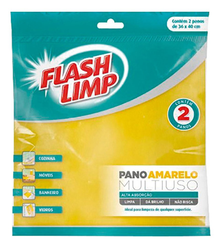 Pano Multiuso Flashlimp Amarelo C/2 4540