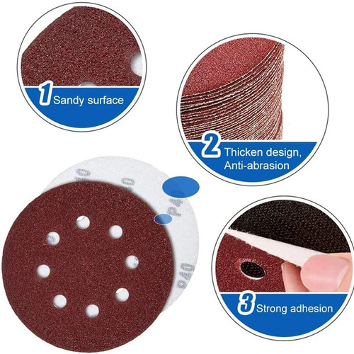 Imagen 2 de 10 de Set 100 Lijas Velcro Con 8 Orificios 125mm 5 Pulgadas / Uss