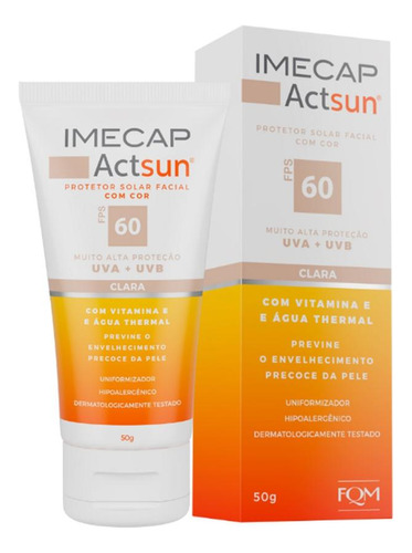 Protetor Solar Facial Imecap Actsun Fps60 Com Cor Claro 50g