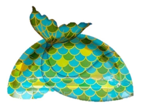 Plato Polipapel Sirena De Mar 20cm Descartable X6u 