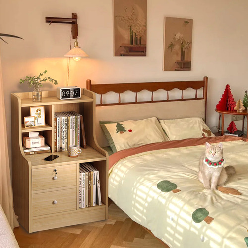 Mesita De Noche Moderna De 3 Pisos Con Estante De Almacenamiento,mesita De Noche Con 2 Cajones,mesa De Noche Para Recamara 47x30x70cm
