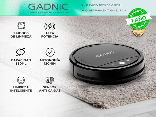 Aspiradora Robot 2 Modos Limpieza Color Negro Poder Succion