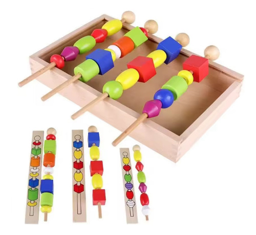 Juego Didáctico Cuentas Figuras Geométricas Palo Madera -94