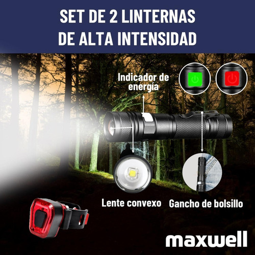 Luz Bicicleta Set Delantera +trasera Usb Impermeable Maxwell